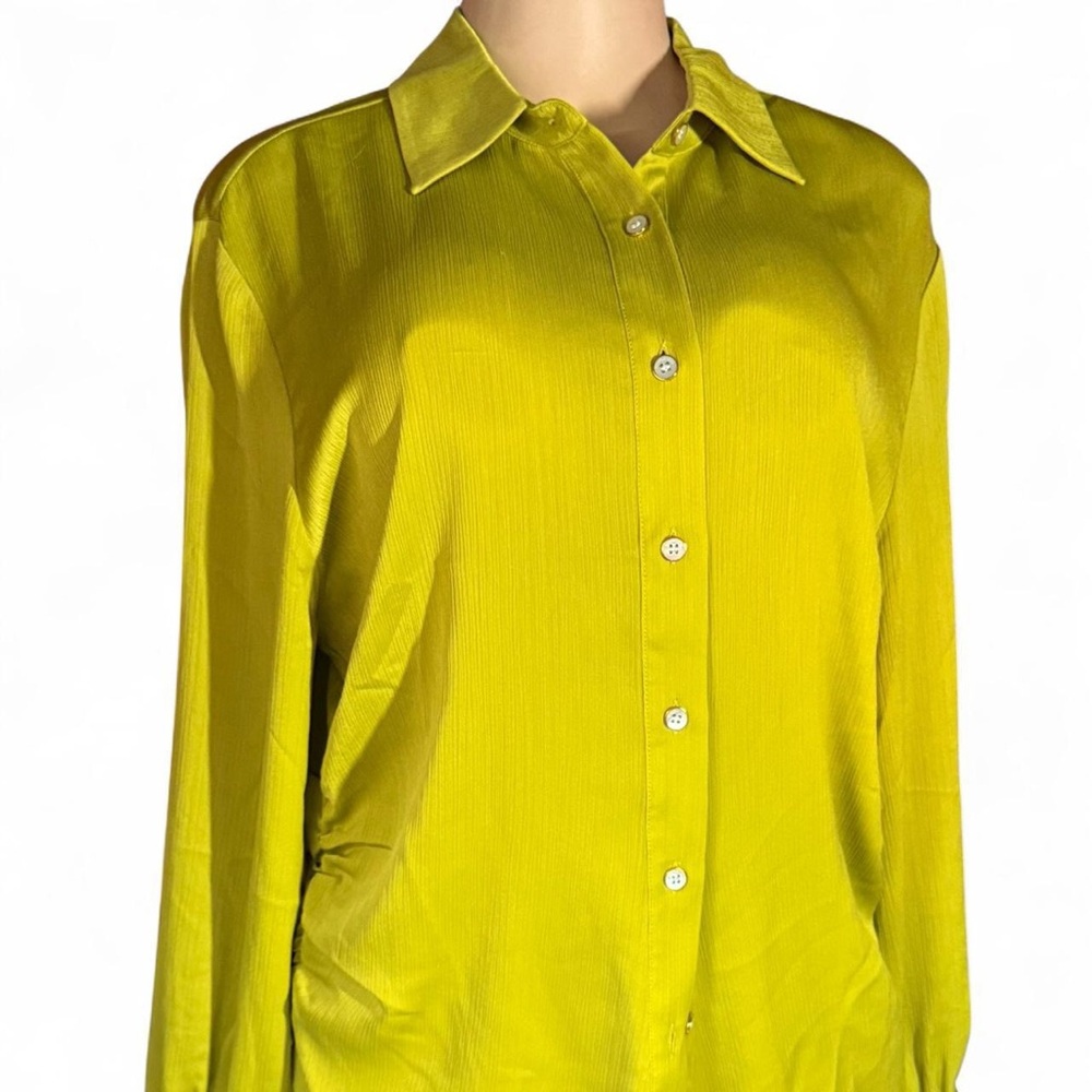 Women's Yellow Long-Sleeve Button Front Blouse